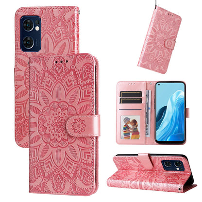 OPPO Find X5 Lite Sunflower Embossed Leather Wallet Phone Case with Kickstand and Card Holder