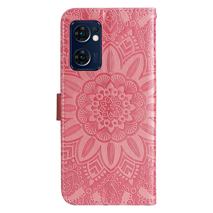 OPPO Find X5 Lite Sunflower Embossed Leather Wallet Phone Case with Kickstand and Card Holder