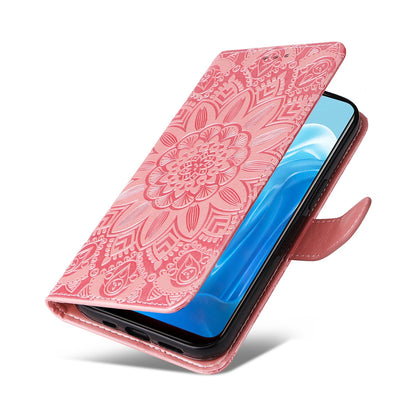 OPPO Find X5 Lite Sunflower Embossed Leather Wallet Phone Case with Kickstand and Card Holder