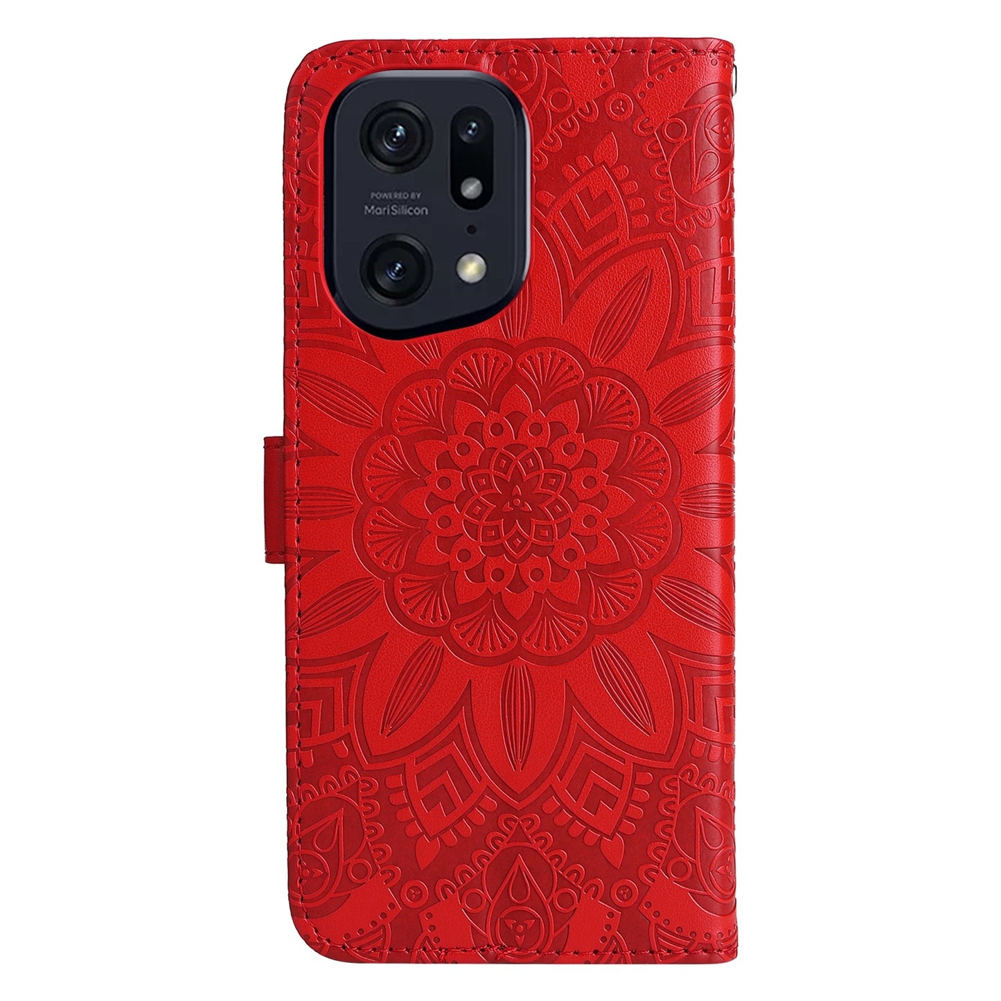 OPPO Find X5 Sunflower Embossed Leather Wallet Phone Case with Kickstand and Card Holder