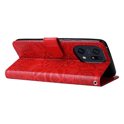 OPPO Find X5 Sunflower Embossed Leather Wallet Phone Case with Kickstand and Card Holder