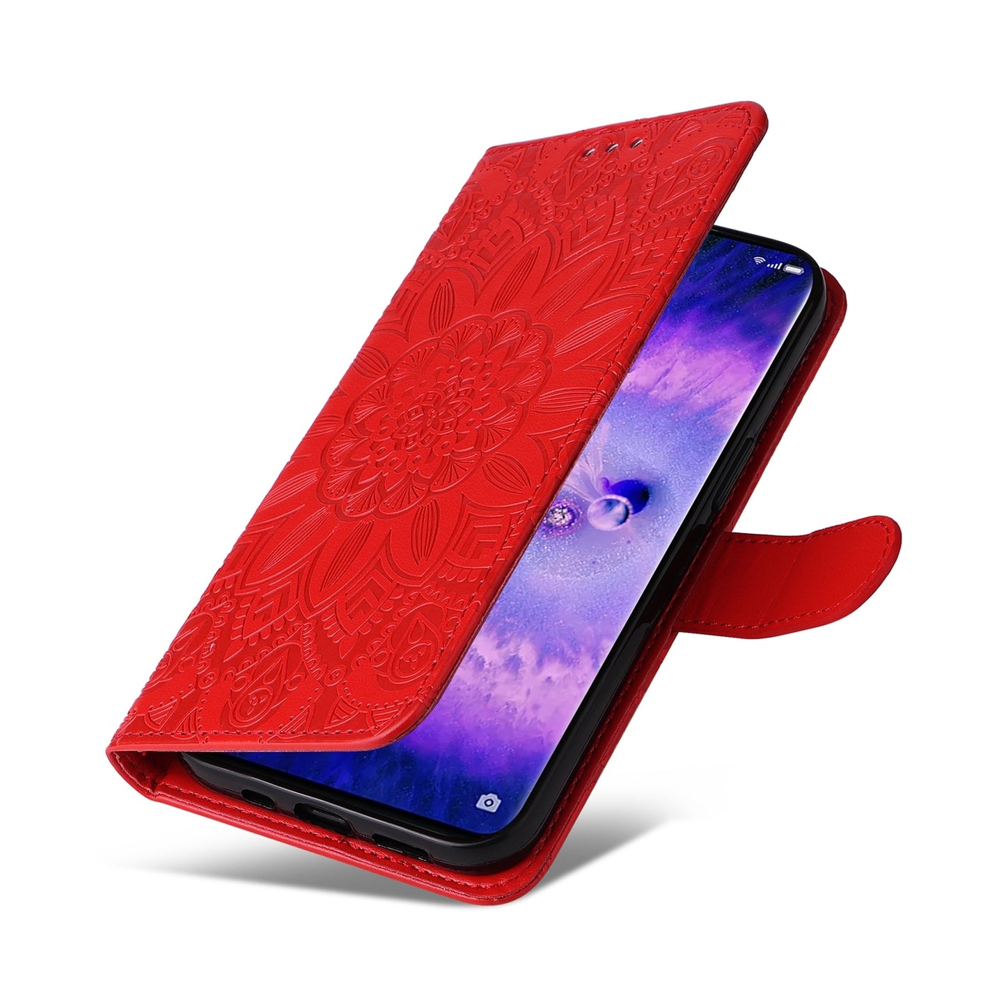 OPPO Find X5 Sunflower Embossed Leather Wallet Phone Case with Kickstand and Card Holder