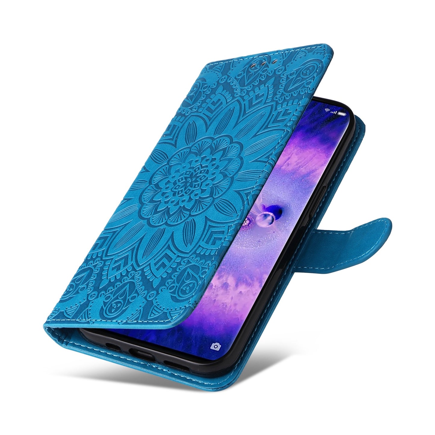 OPPO Find X5 Sunflower Embossed Leather Wallet Phone Case with Kickstand and Card Holder