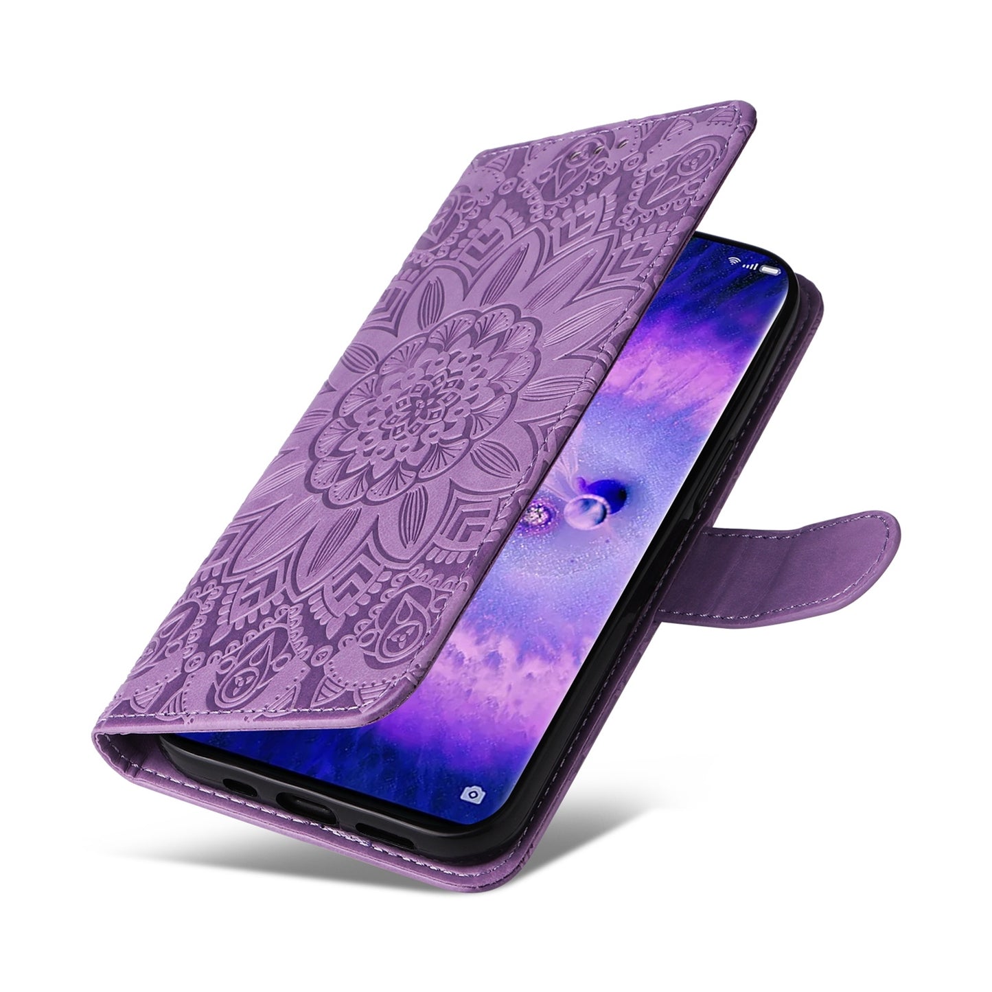 OPPO Find X5 Sunflower Embossed Leather Wallet Phone Case with Kickstand and Card Holder