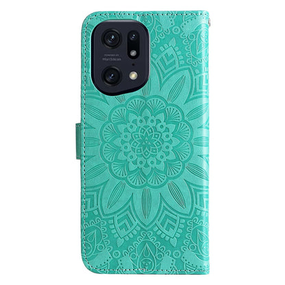 OPPO Find X5 Sunflower Embossed Leather Wallet Phone Case with Kickstand and Card Holder