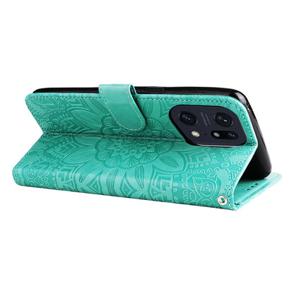 OPPO Find X5 Sunflower Embossed Leather Wallet Phone Case with Kickstand and Card Holder