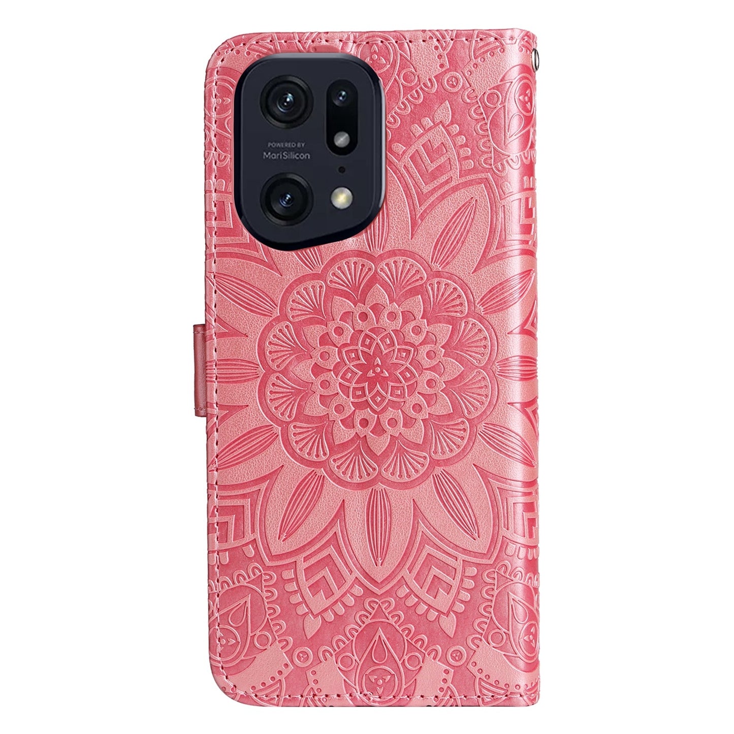OPPO Find X5 Sunflower Embossed Leather Wallet Phone Case with Kickstand and Card Holder