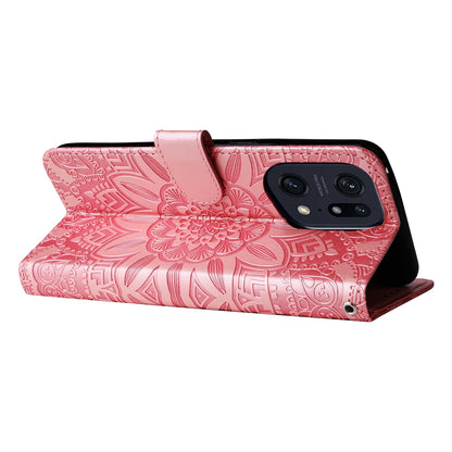 OPPO Find X5 Sunflower Embossed Leather Wallet Phone Case with Kickstand and Card Holder