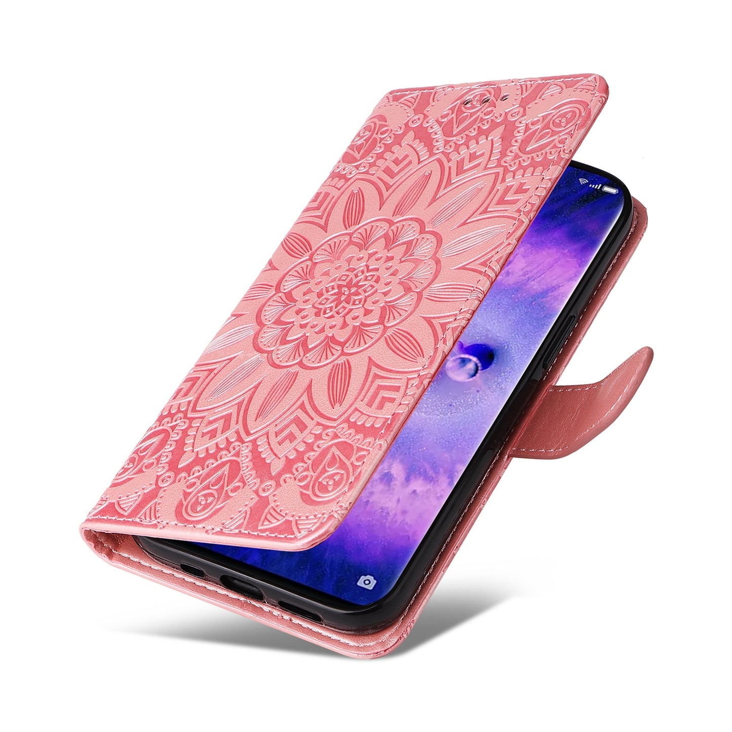 OPPO Find X5 Sunflower Embossed Leather Wallet Phone Case with Kickstand and Card Holder