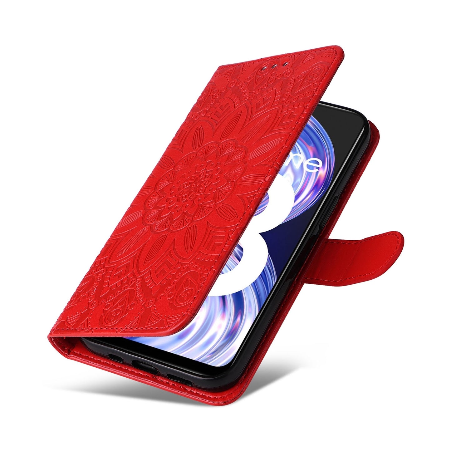 OPPO Find X5 Pro Sunflower Embossed Leather Wallet Phone Case with Kickstand and Card Holder
