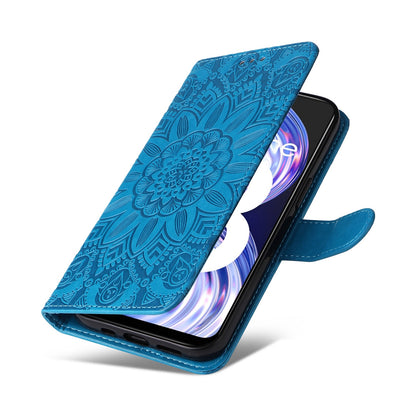 OPPO Find X5 Pro Sunflower Embossed Leather Wallet Phone Case with Kickstand and Card Holder