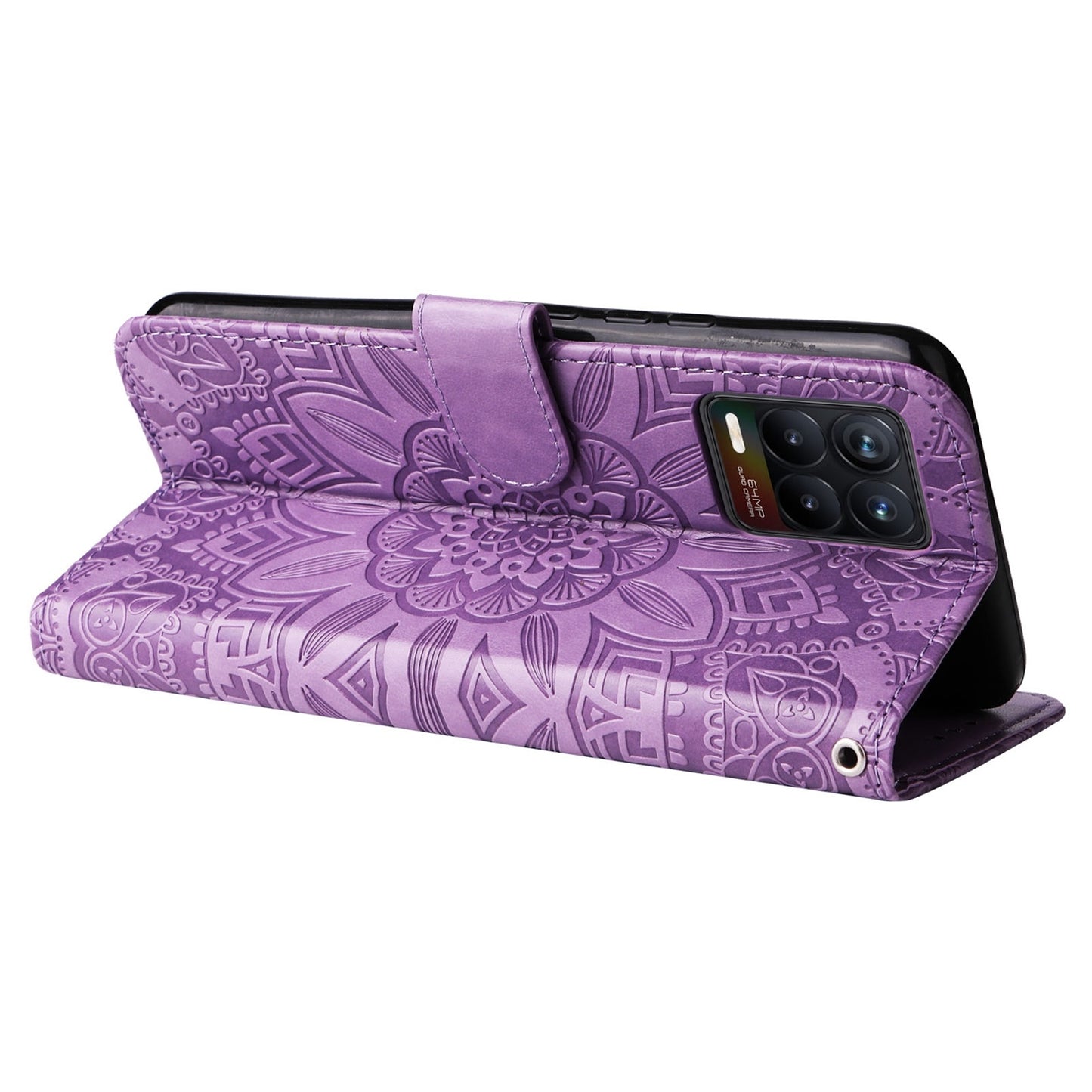 OPPO Find X5 Pro Sunflower Embossed Leather Wallet Phone Case with Kickstand and Card Holder