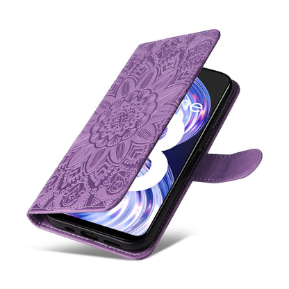 OPPO Find X5 Pro Sunflower Embossed Leather Wallet Phone Case with Kickstand and Card Holder