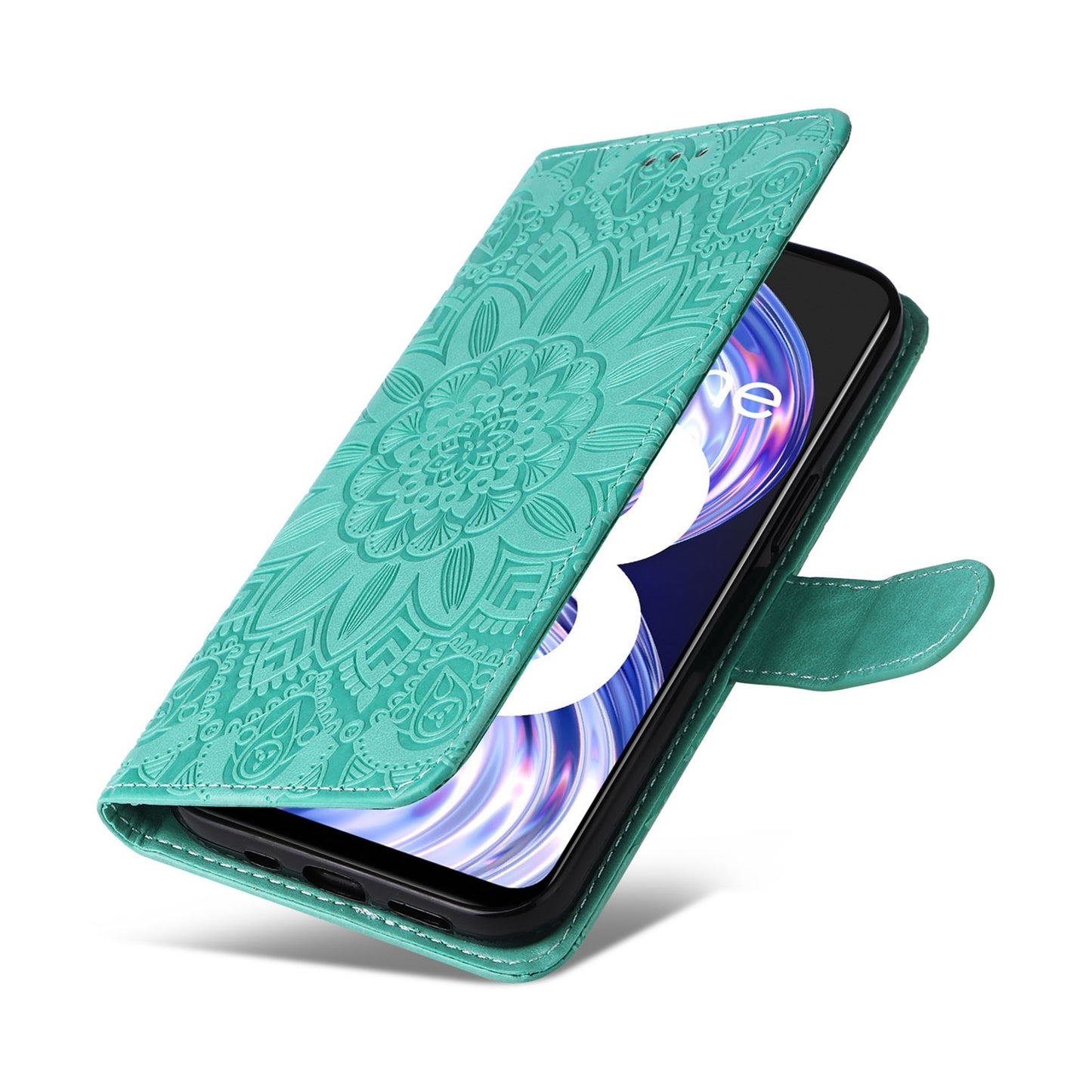 OPPO Find X5 Pro Sunflower Embossed Leather Wallet Phone Case with Kickstand and Card Holder
