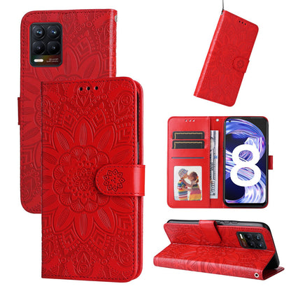 Realme 8 4G Sunflower Embossed Leather Wallet Phone Case with Kickstand and Card Holder