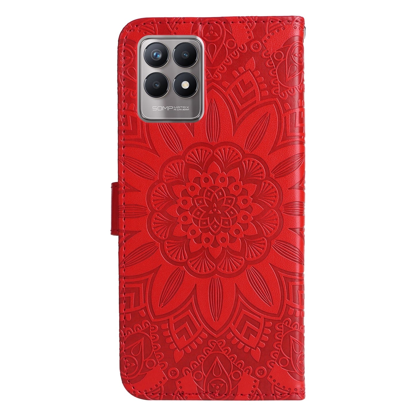 Realme 8 4G Sunflower Embossed Leather Wallet Phone Case with Kickstand and Card Holder