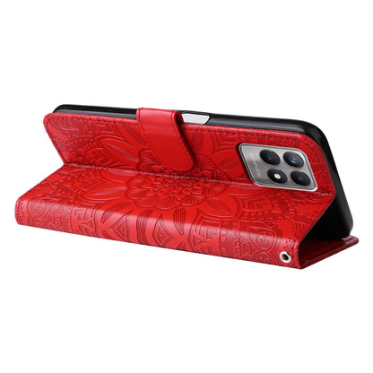 Realme 8 4G Sunflower Embossed Leather Wallet Phone Case with Kickstand and Card Holder