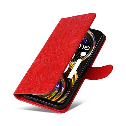 Realme 8 Pro Sunflower Embossed Leather Wallet Phone Case with Kickstand and Card Holder