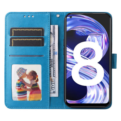 Realme 8 4G Sunflower Embossed Leather Wallet Phone Case with Kickstand and Card Holder