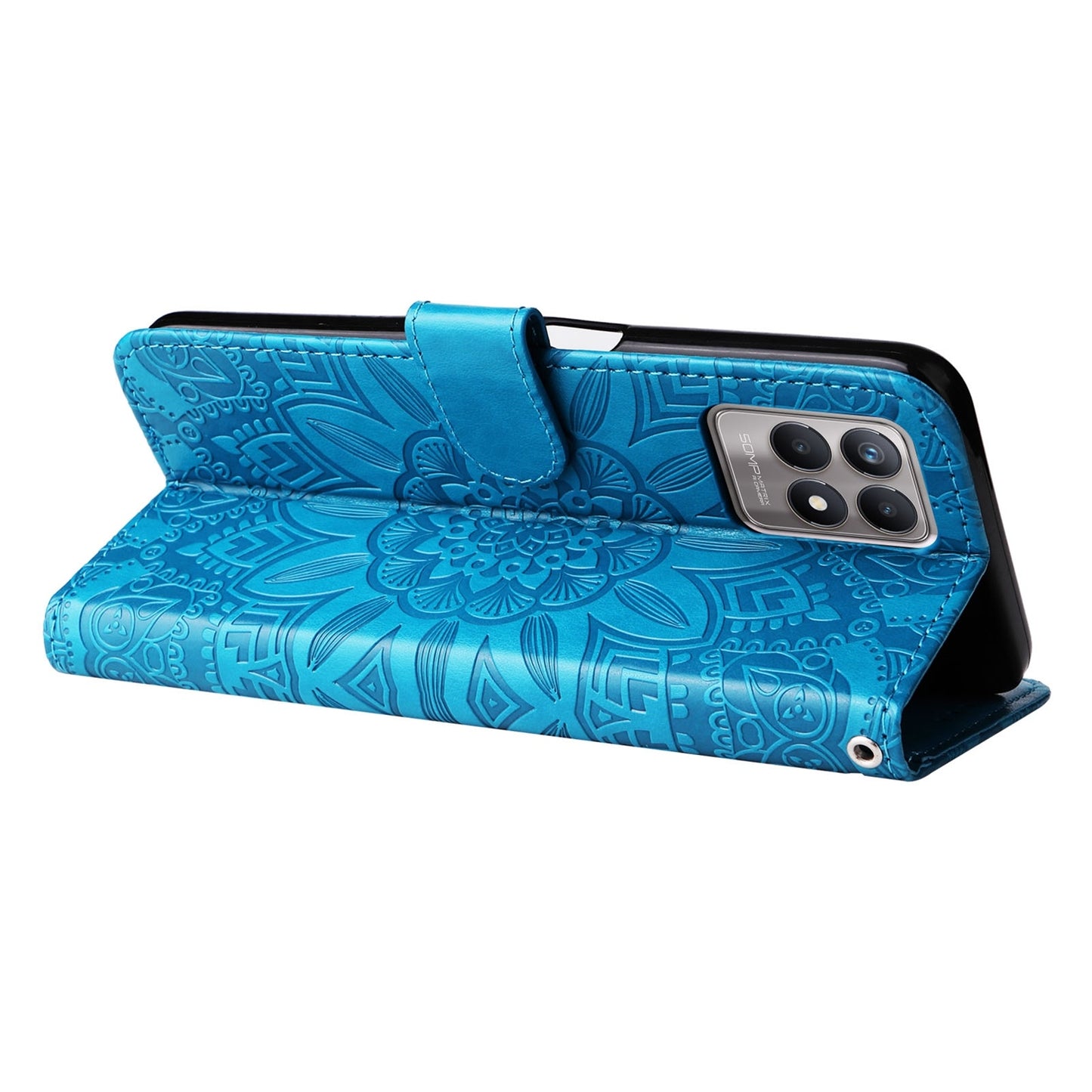 Realme 8 Pro Sunflower Embossed Leather Wallet Phone Case with Kickstand and Card Holder