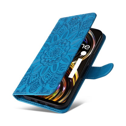 Realme 8 4G Sunflower Embossed Leather Wallet Phone Case with Kickstand and Card Holder
