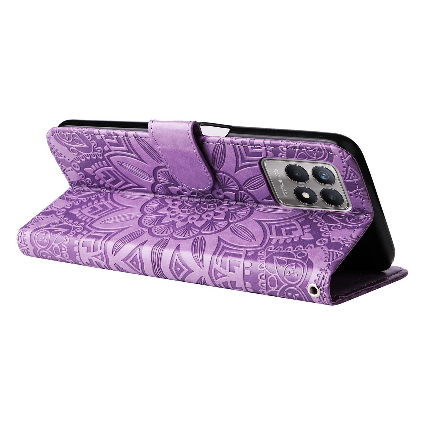 Realme 8 4G Sunflower Embossed Leather Wallet Phone Case with Kickstand and Card Holder