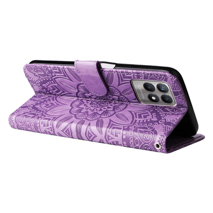 Realme 8 4G Sunflower Embossed Leather Wallet Phone Case with Kickstand and Card Holder