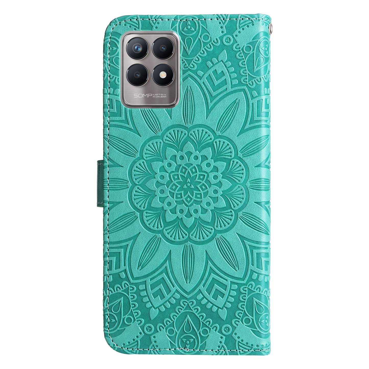 Realme 8 4G Sunflower Embossed Leather Wallet Phone Case with Kickstand and Card Holder