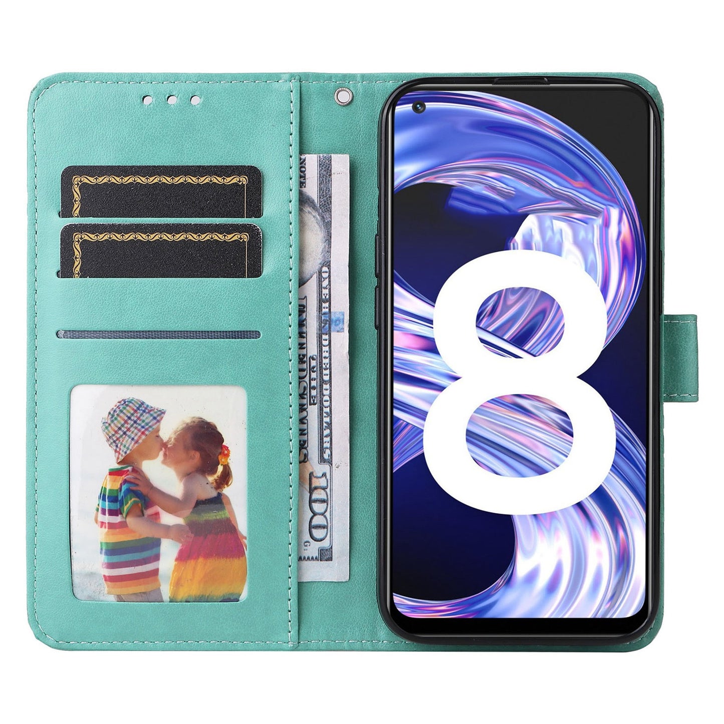 Realme 8 4G Sunflower Embossed Leather Wallet Phone Case with Kickstand and Card Holder