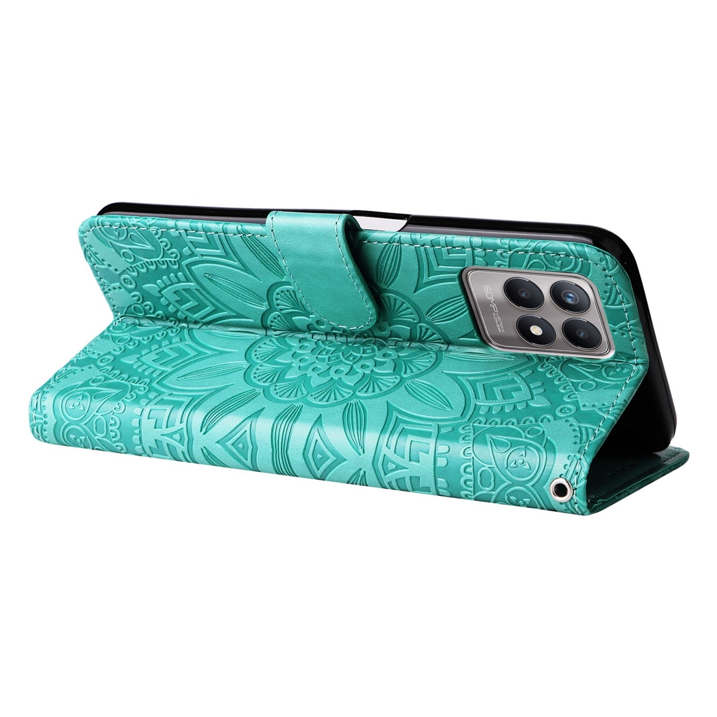 Realme 8 4G Sunflower Embossed Leather Wallet Phone Case with Kickstand and Card Holder