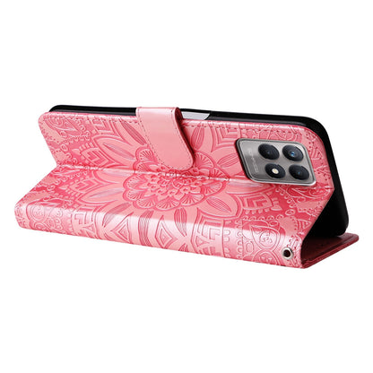 Realme 8 4G Sunflower Embossed Leather Wallet Phone Case with Kickstand and Card Holder