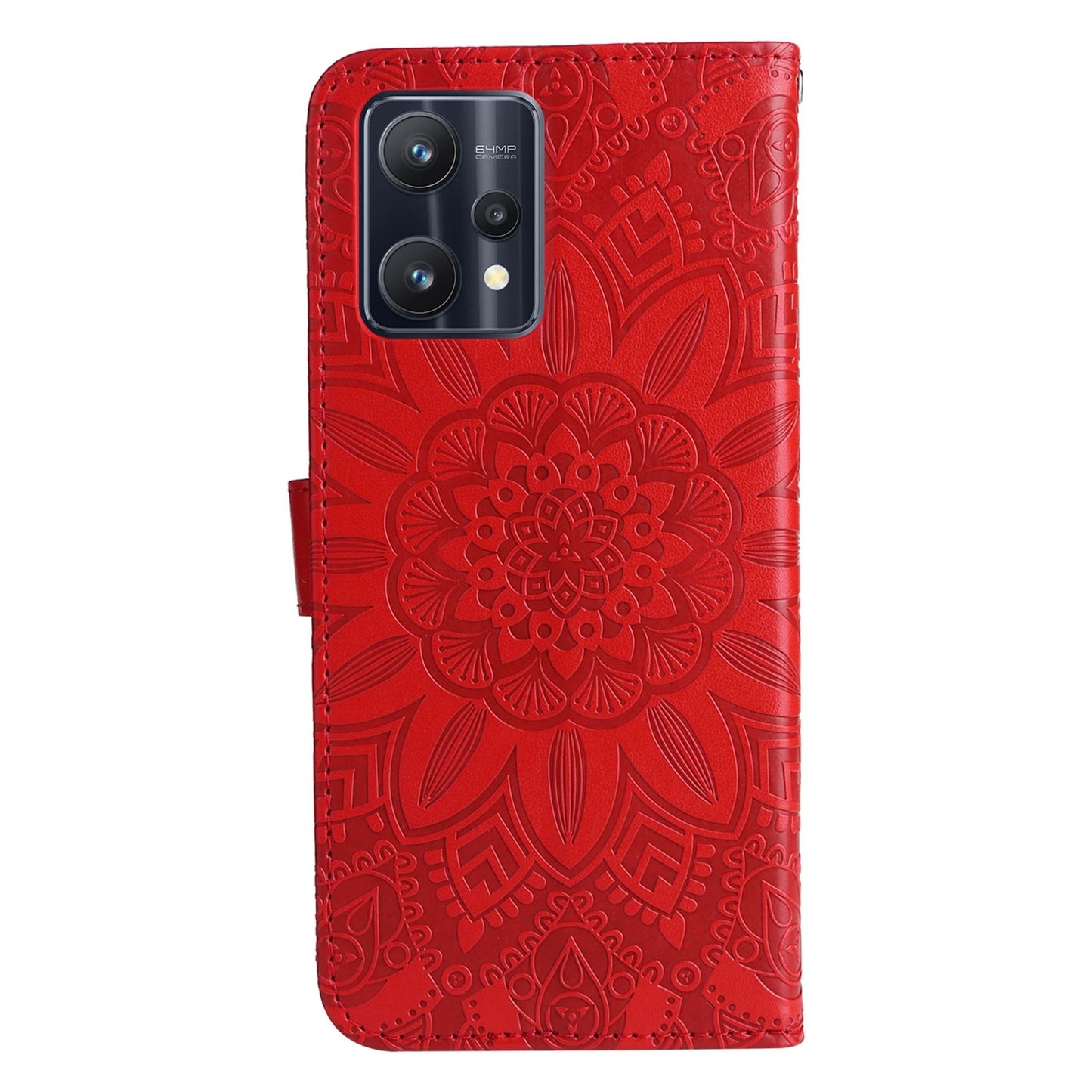 Realme Narzo 50 4G Sunflower Embossed Leather Wallet Phone Case with Kickstand and Card Holder