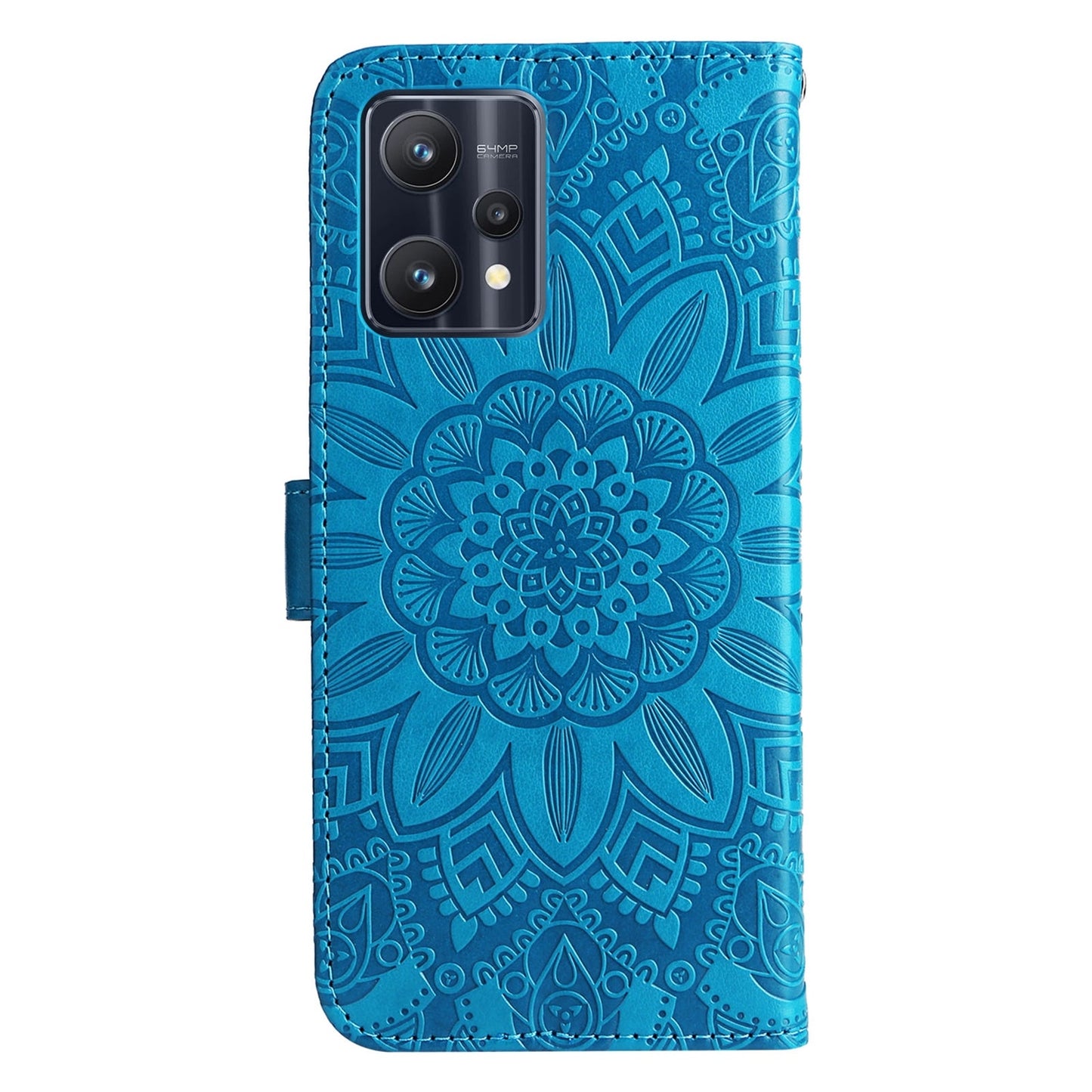 Realme 8i Sunflower Embossed Leather Wallet Phone Case with Kickstand and Card Holder