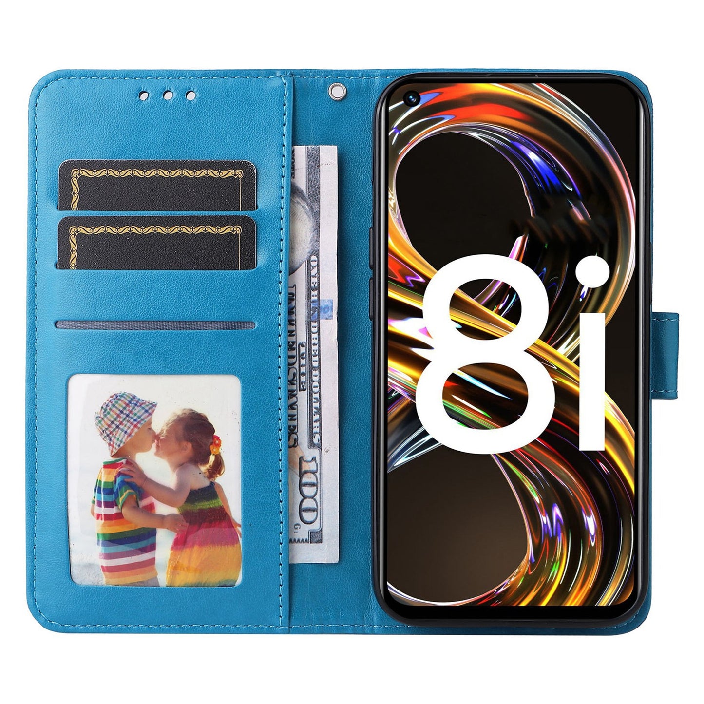 Realme 8i Sunflower Embossed Leather Wallet Phone Case with Kickstand and Card Holder