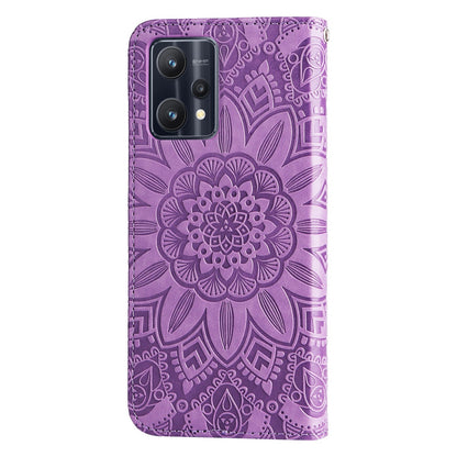 Realme Narzo 50 4G Sunflower Embossed Leather Wallet Phone Case with Kickstand and Card Holder