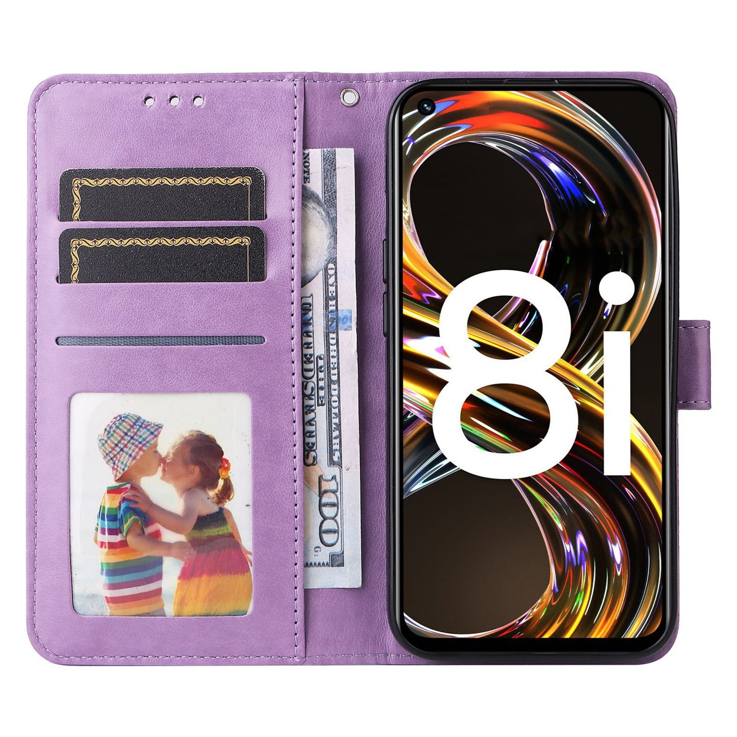 Realme 8i Sunflower Embossed Leather Wallet Phone Case with Kickstand and Card Holder