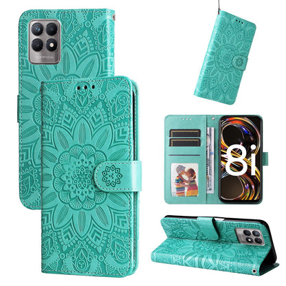 Realme 8i Sunflower Embossed Leather Wallet Phone Case with Kickstand and Card Holder