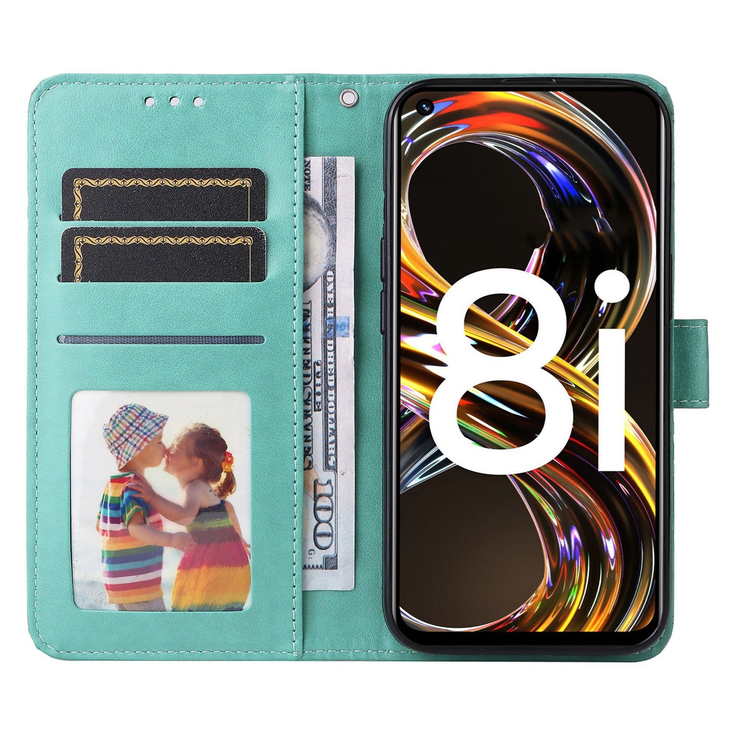 Realme 8i Sunflower Embossed Leather Wallet Phone Case with Kickstand and Card Holder