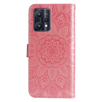 Realme Narzo 50 4G Sunflower Embossed Leather Wallet Phone Case with Kickstand and Card Holder