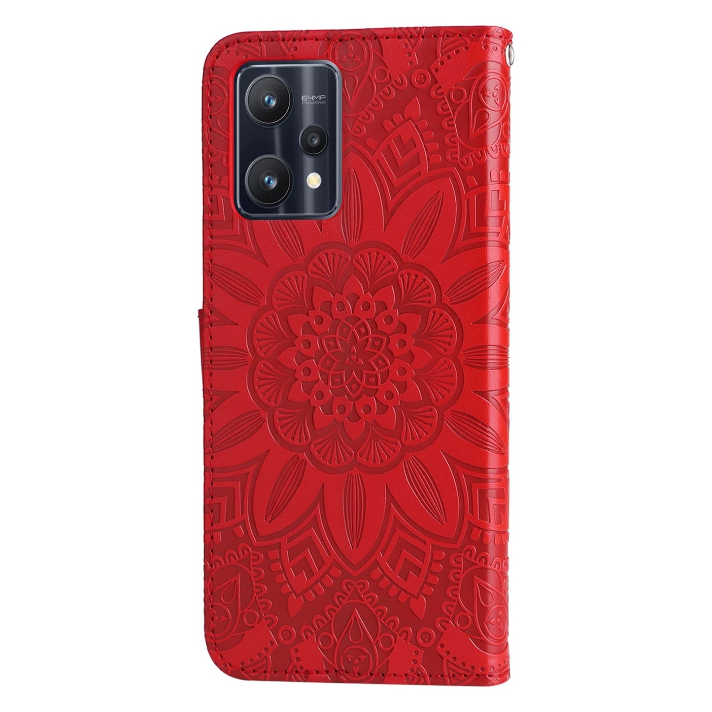 Realme 9 5G Sunflower Embossed Leather Wallet Phone Case with Kickstand and Card Holder