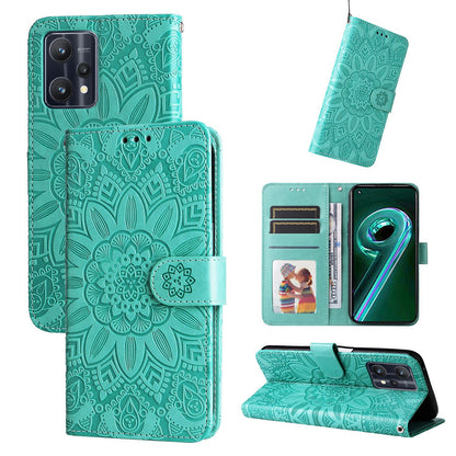 Realme 9 5G Sunflower Embossed Leather Wallet Phone Case with Kickstand and Card Holder