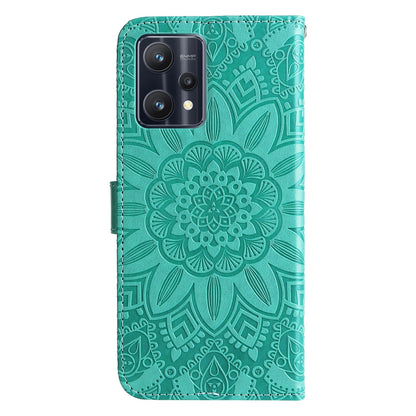 Realme 9 Pro Sunflower Embossed Leather Wallet Phone Case with Kickstand and Card Holder