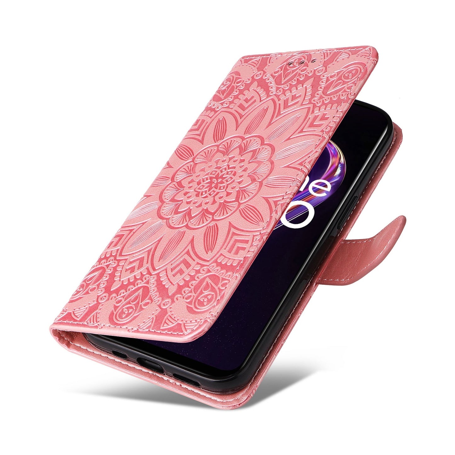 Realme 9 Pro Sunflower Embossed Leather Wallet Phone Case with Kickstand and Card Holder