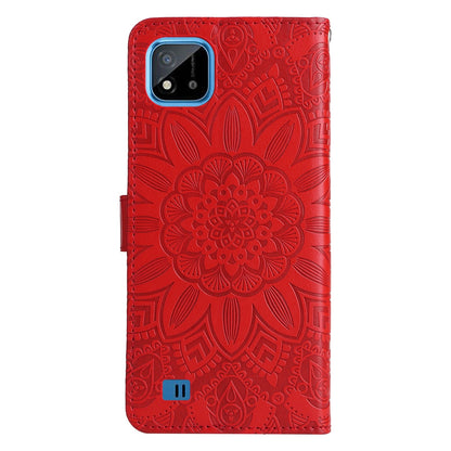 Realme C20 Sunflower Embossed Leather Wallet Phone Case with Kickstand and Card Holder