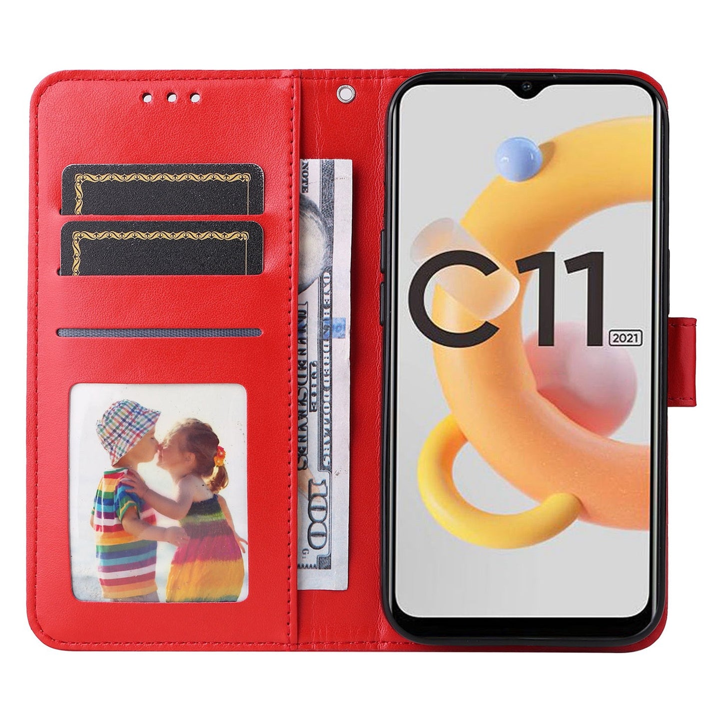 Realme C11 2021 Sunflower Embossed Leather Wallet Phone Case with Kickstand and Card Holder