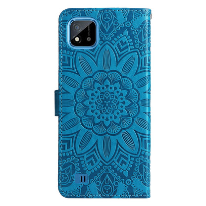 Realme C20 Sunflower Embossed Leather Wallet Phone Case with Kickstand and Card Holder