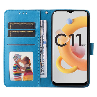 Realme C20 Sunflower Embossed Leather Wallet Phone Case with Kickstand and Card Holder