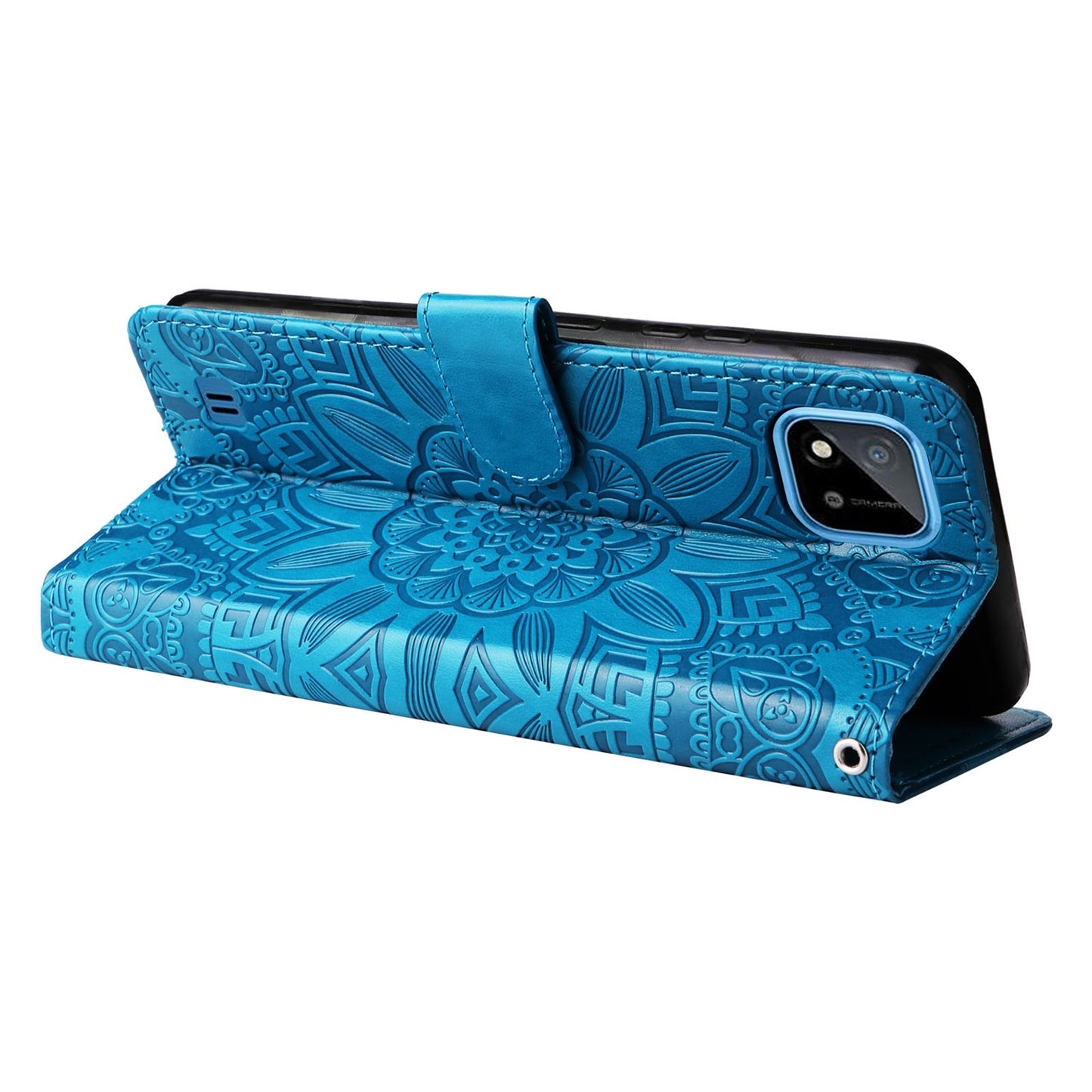 Realme C11 2021 Sunflower Embossed Leather Wallet Phone Case with Kickstand and Card Holder