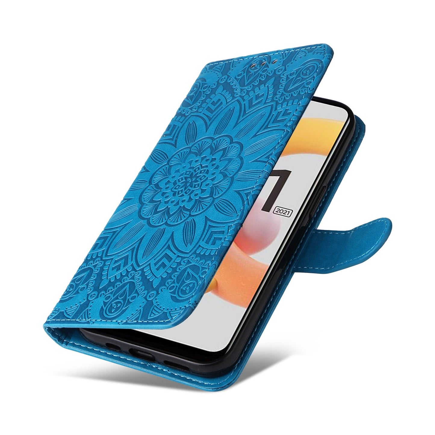 Realme C11 2021 Sunflower Embossed Leather Wallet Phone Case with Kickstand and Card Holder