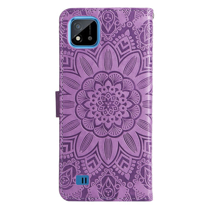 Realme C11 2021 Sunflower Embossed Leather Wallet Phone Case with Kickstand and Card Holder